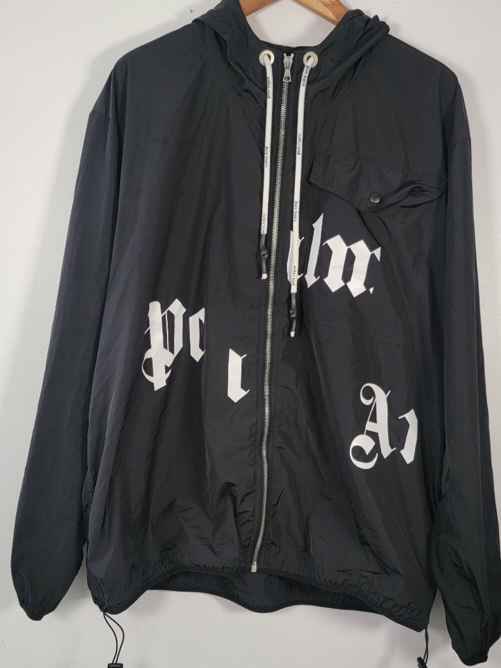 Palm Angels Black Broken Logo Hooded Windbreaker Jacket Size XL Streetwear